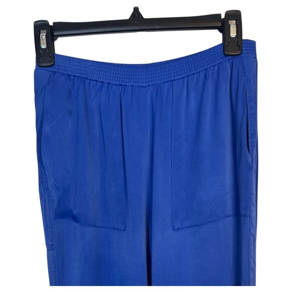 Zara XS Royal Blue Satiny Blend Wide-Leg Pants Elastic Waistband & Front Pockets - Picture 5 of 16
